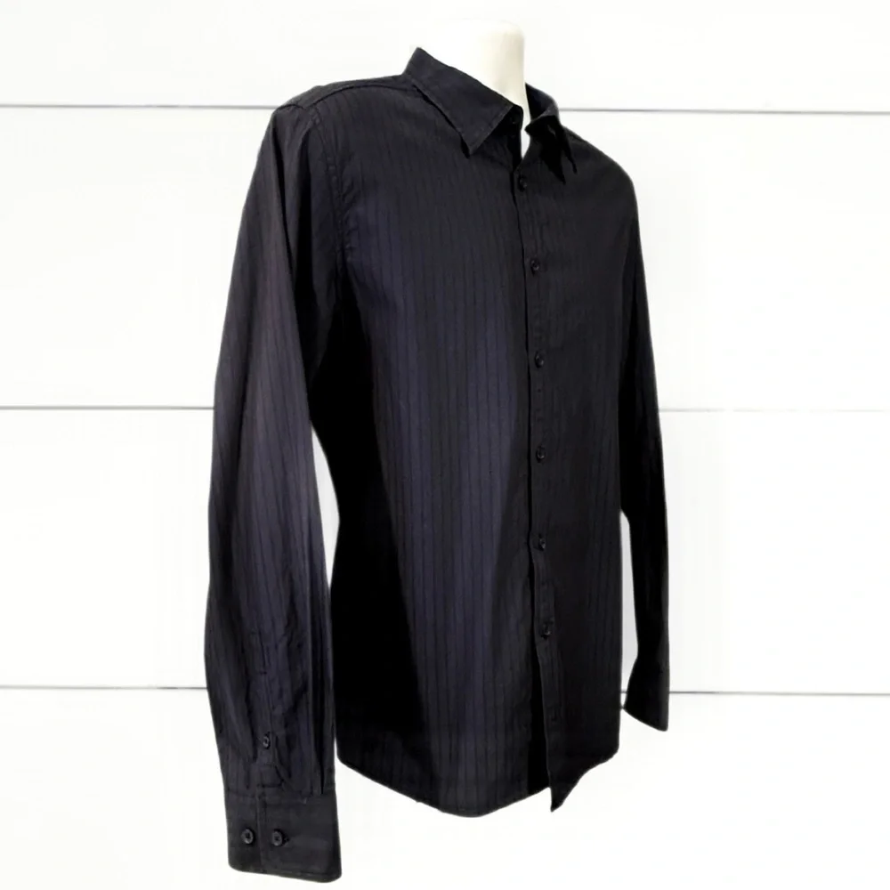 Kenneth Cole New York Men’s Blue Dress Shirt with Tonal Stripes - Size Large